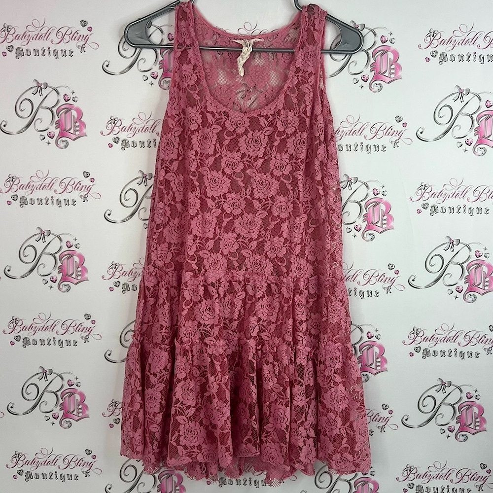 Free people one dress Lacie light blush ruffle Pink Lace Sleeveless Dress